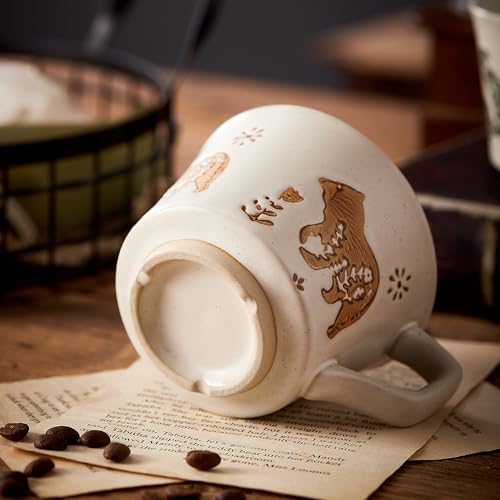 Swuut 12oz Vintage Ceramic Coffee Mug Set of 4 - Handmade Stoneware Pottery Countryside Farmhouse Fall Autumn Tea Mugs with Big Handle for Latte,Cocoa,Dishwasher & Microwave Safe Cups (Animals) - Image 5