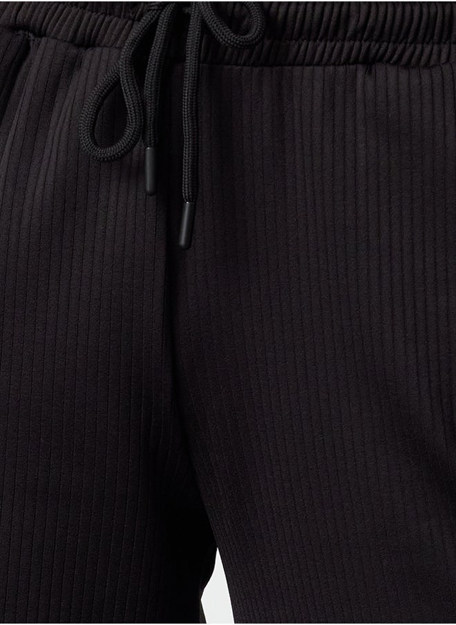 trendyol Black Wide Leg Ribbed Stretch Trousers TWOAW25PL00008  - Image 4
