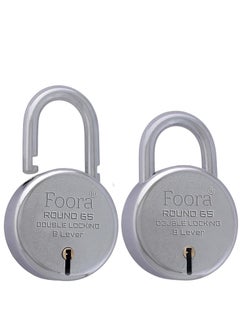 Foora Foora LockDoor Lock for Home Round 65mm Padlock with 10 Keys and 1 Key Chain 8 LeverDouble LockingFinish Silver Pack of 2  - Image 1