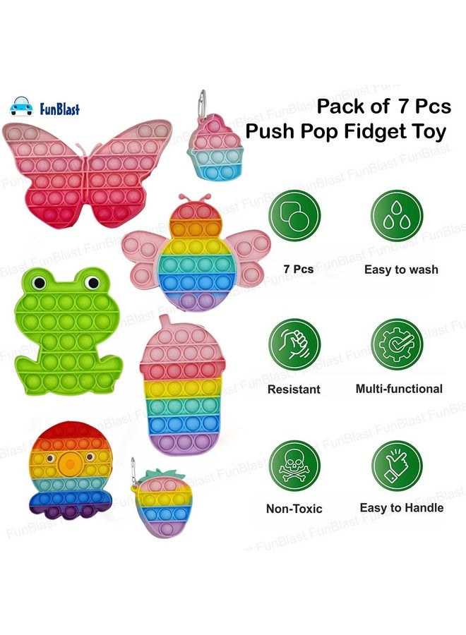 FunBlast Pop It Toys for Kids - Pack of 7 Pcs Push Pop Bubble Fidget Sensory Toy for Kids and Adults, Squeeze Fidget Popper Stress Reliever, Autism Special Needs Silicone Stress Reliever - Image 2