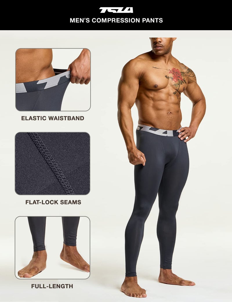 TSLA Men's Compression Pants - Cool Dry Athletic Sports Workout Running Tights Leggings Baselayer, 3pack Cool Dry Black/Charcoal/White, X-Large - Image 5