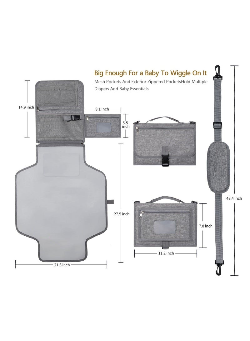 Baby Portable Diaper Changing Pad Waterproof Detachable Travel Changing Pad with Shoulder Strap and Wipes Pocket Travel Bag Grey  - Image 5