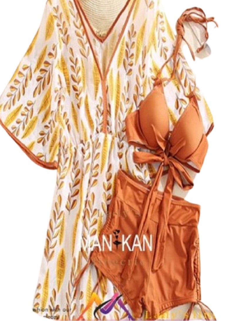 MANIKAN women's three pieces bikini set with floral cover