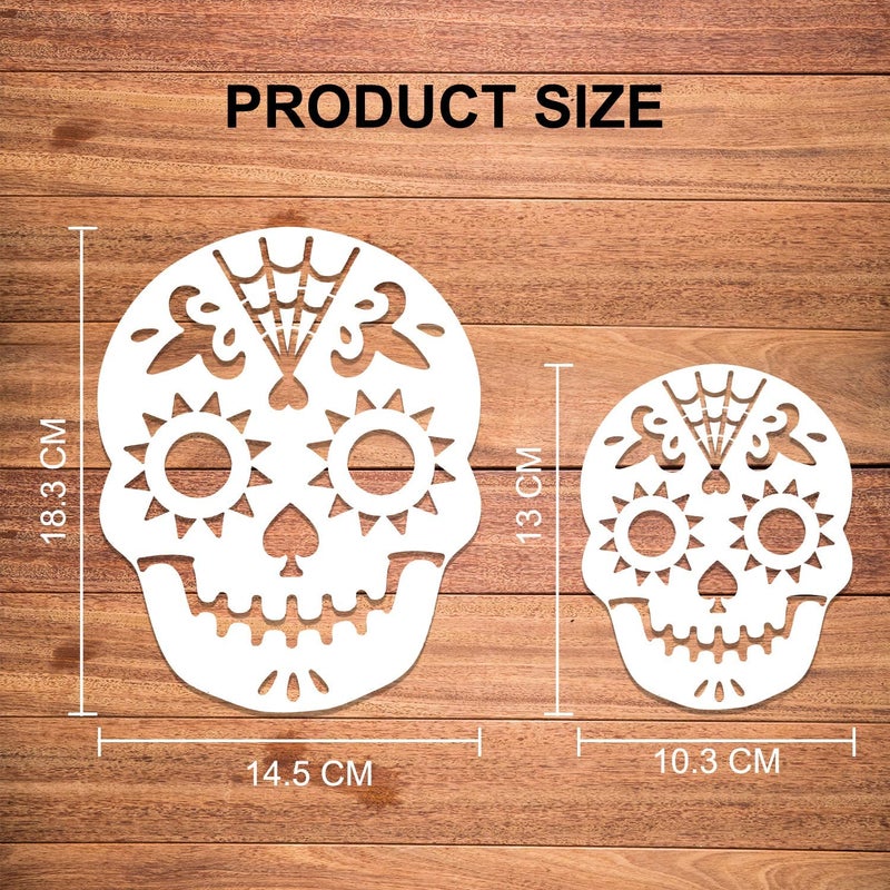 Ivanas Ivanas 8 Pack Day of The Dead Cake Stencils Templates Sugar Skull Cake Stencils Da de Los Muertos Mexican Party Halloween Reusable Cake Cookies Baking Painting Mold Tools Small Large Sizes  - Image 2
