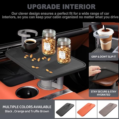 Arcoche Car Table Tray & Laptop Desk for Car, 360° Rotating Wood Cup Holder Table, Aluminum Cantilever Laptop Mount for Vehicle, Steering Wheel Tray (Black) - Image 2