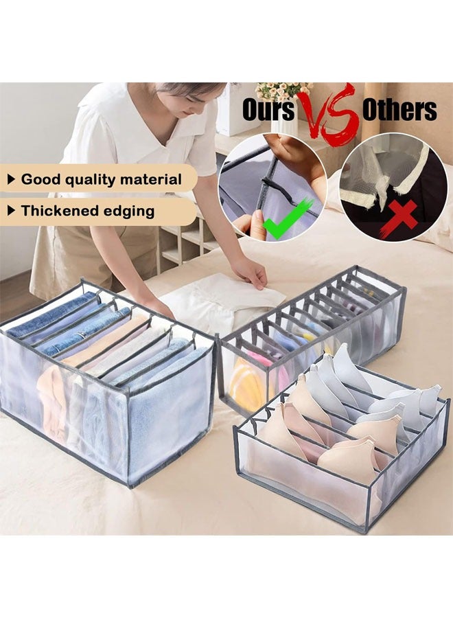 Hihonor 4 PCS Wardrobe Clothes Organizer 7 Grids, Drawer Organizer for Clothing, Closet Organizers and Storage, Drawer Dividers for Clothes, Mesh Separation Box for Thin Jeans, Trousers, T-shirts, Skirts, Grey  - Image 2