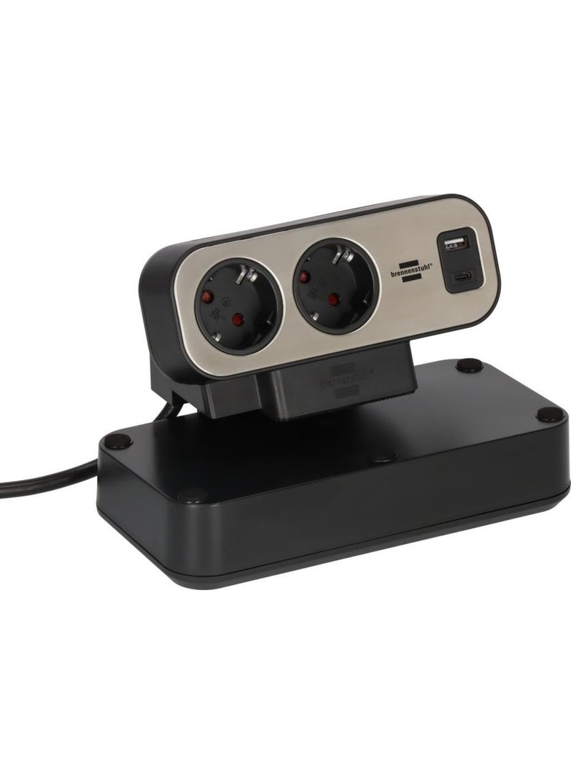 Brennenstuhl - Brennensthul Estilo Duplex Series 9 Socket Typ-C and USB 19.500 Ampere Current Protected Tabletop Socket with 2 Meter Cable - Image 1