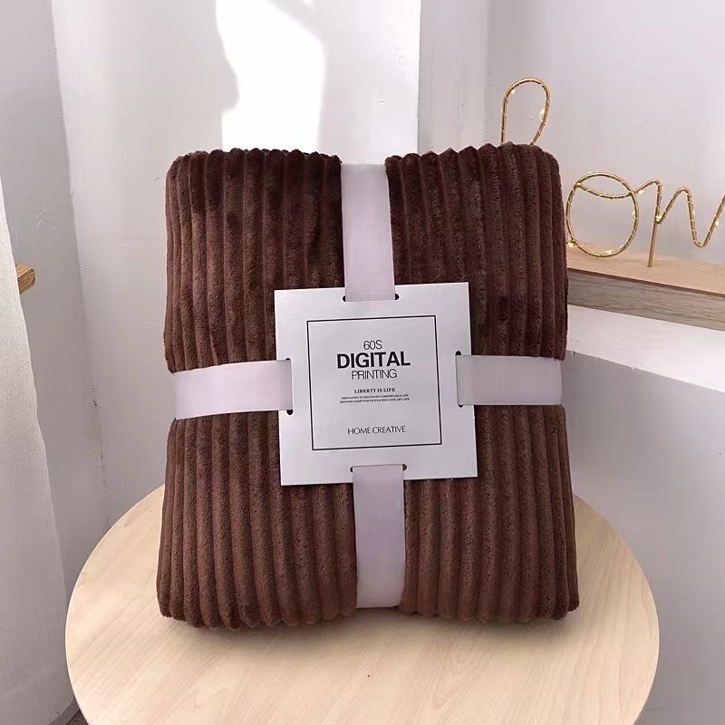 Thick Plush Fleece Blanket Solid Coral Velvet Vacuum Packed Coffee-Strip 