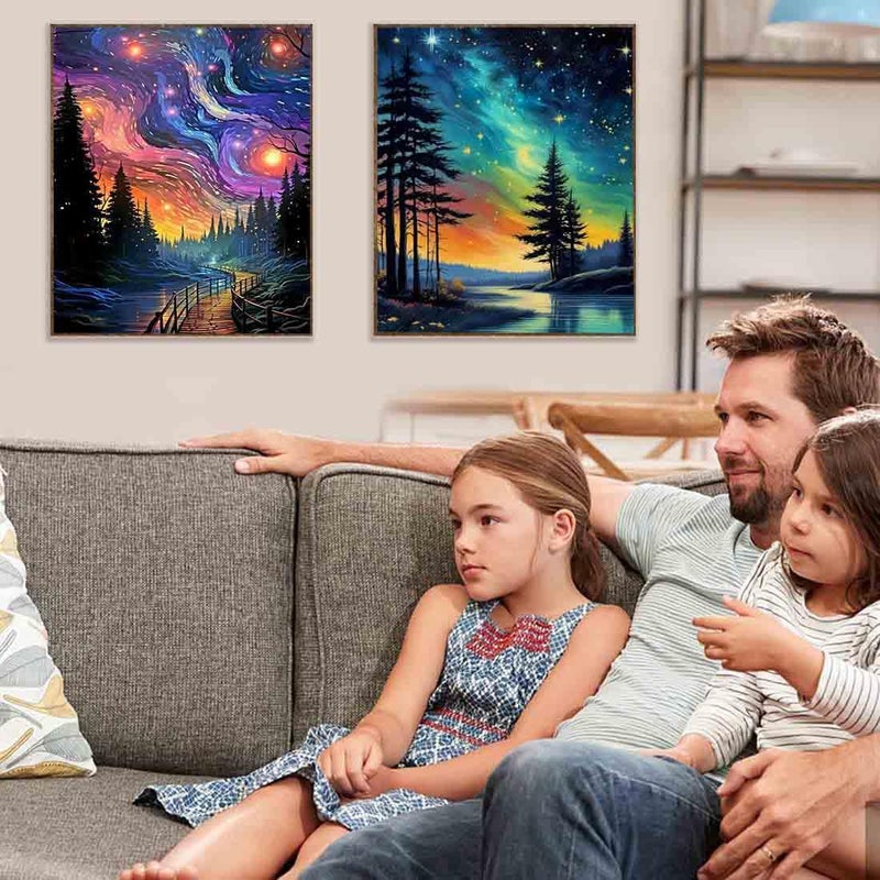 VIGEGU 4 Pack Paint by Numbers Kit for Adults Beginner with Frame,Paint by Number with Wooden Easel DIY Starry Sky Beach Waterfall Landscape Adult Paint by Number Kits for Home Decor 7.8x11.8inch ï»¿ - Image 4
