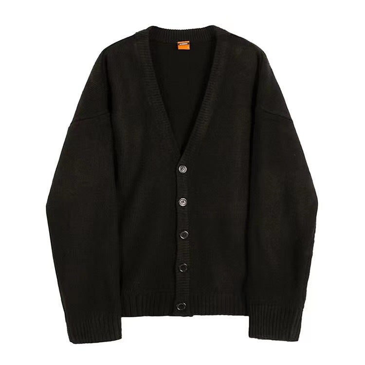 Knitwear mens Korean-style loose V-neck handsome single-breasted solid color autumn cardigan sweater coat for women Brown - Image 5