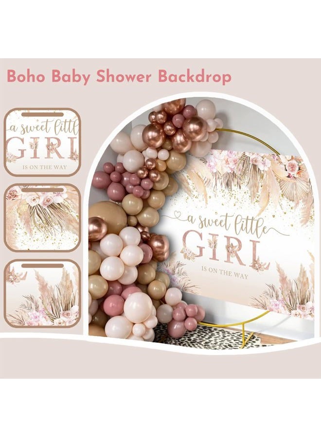 Mocsicka Boho Hello Baby Backdrop Boho Chic Pink Flowers Baby Shower Background Vinyl A Sweet Little Girl is on The Way Party Cake Table Decorations Photo Booth (7x5ft) - Image 5