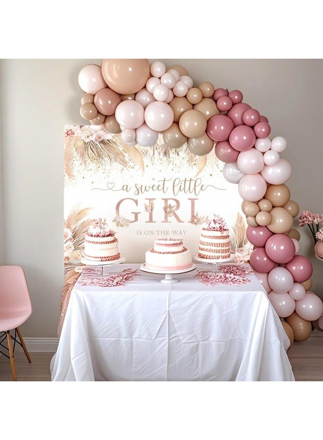 Mocsicka Boho Hello Baby Backdrop Boho Chic Pink Flowers Baby Shower Background Vinyl A Sweet Little Girl is on The Way Party Cake Table Decorations Photo Booth (7x5ft) - Image 2