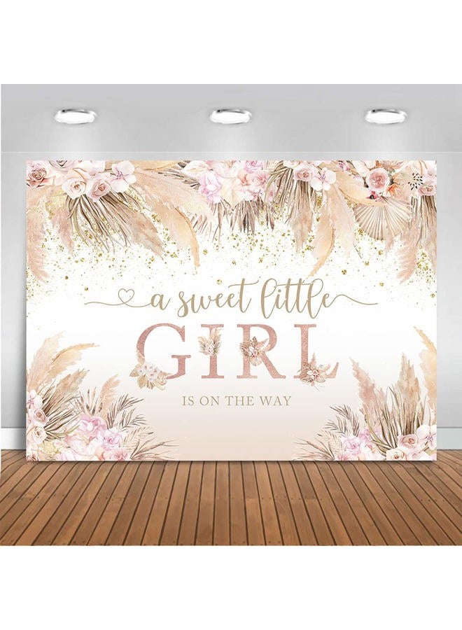 Mocsicka Boho Hello Baby Backdrop Boho Chic Pink Flowers Baby Shower Background Vinyl A Sweet Little Girl is on The Way Party Cake Table Decorations Photo Booth (7x5ft) - Image 1