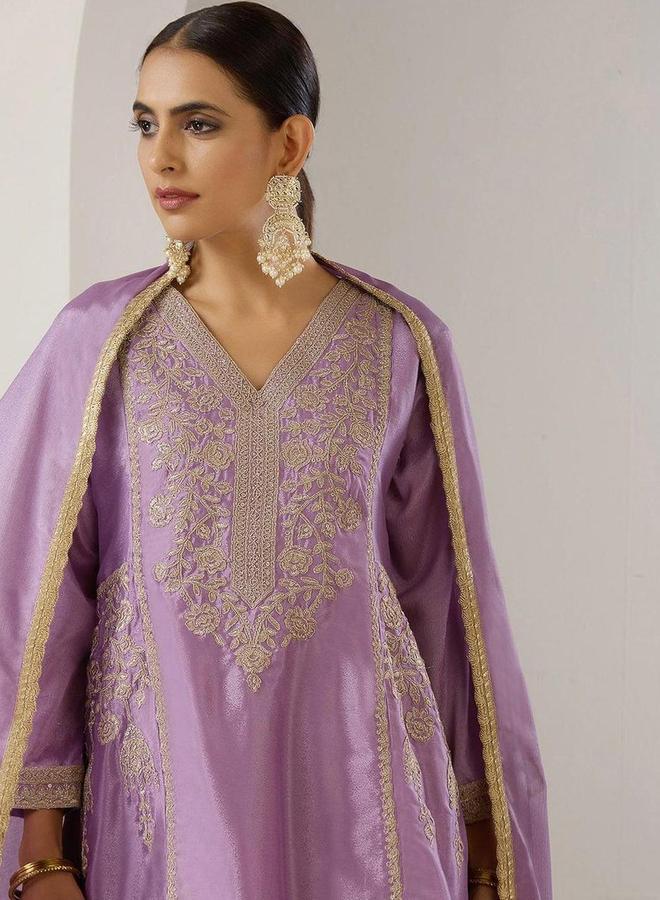 آي شين طقم كورتا وبنطال مع شال بلون بنفسجي - Image 2