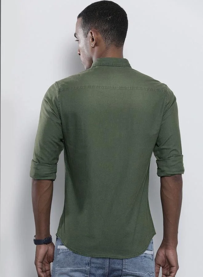 The Indian Garage Co  Men Slim Fit Solid Spread Collar Casual Shirt for Men | Best Price UAE