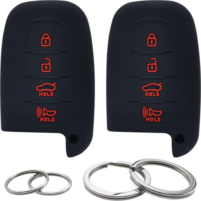 GFDesign 2Pcs Silicone 4 Buttons Key Fob Cover Remote Case Keyless Protector Compatible with Hyundai Sonata Elantra GT Genesis Coupe Veloster Tucson Kia Borrego Forte Optima Rio Sorento Soul Sportage