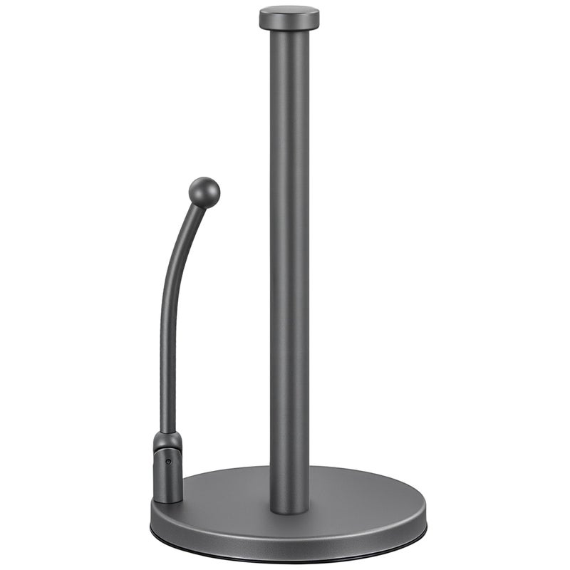SMARTAKE Paper Towel Holder, Paper Towel Dispenser Standing Weighted Base Non Slip, Spring Arm for Easy Tear, Stainless Steel Paper Towel Holder for Home Kitchen Countertop Tabletop, Metallic Gray - Image 1