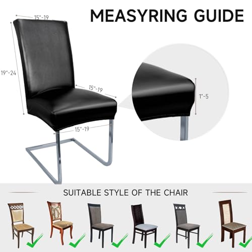 WENZMOC PU Leather Dining Chair Covers Removable 100% Waterproof Chair Covers for Dining Chairs Set of 4, Stretchy & Soft High Back Kitchen Chairs Cover Protectors (Black) - Image 4