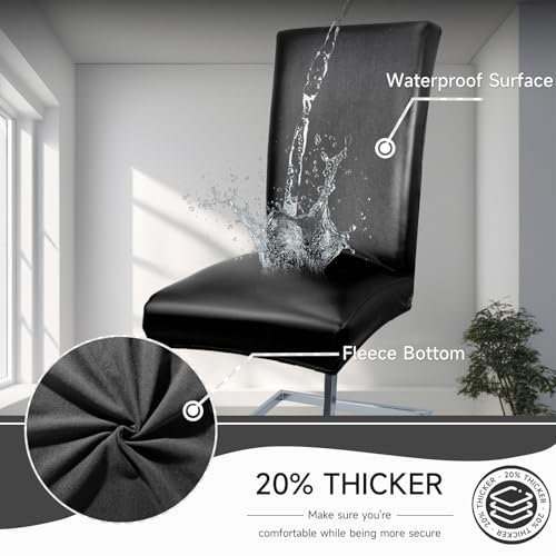 WENZMOC PU Leather Dining Chair Covers Removable 100% Waterproof Chair Covers for Dining Chairs Set of 4, Stretchy & Soft High Back Kitchen Chairs Cover Protectors (Black) - Image 3