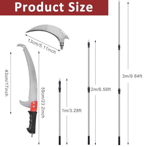 Optifit® Telescopic Manual Pruning Saw - 9.8FT Extendable Stainless Steel Pole Saw with Curved Hooked Blade - Manual Tree Pruner for Thick Branches - Image 2