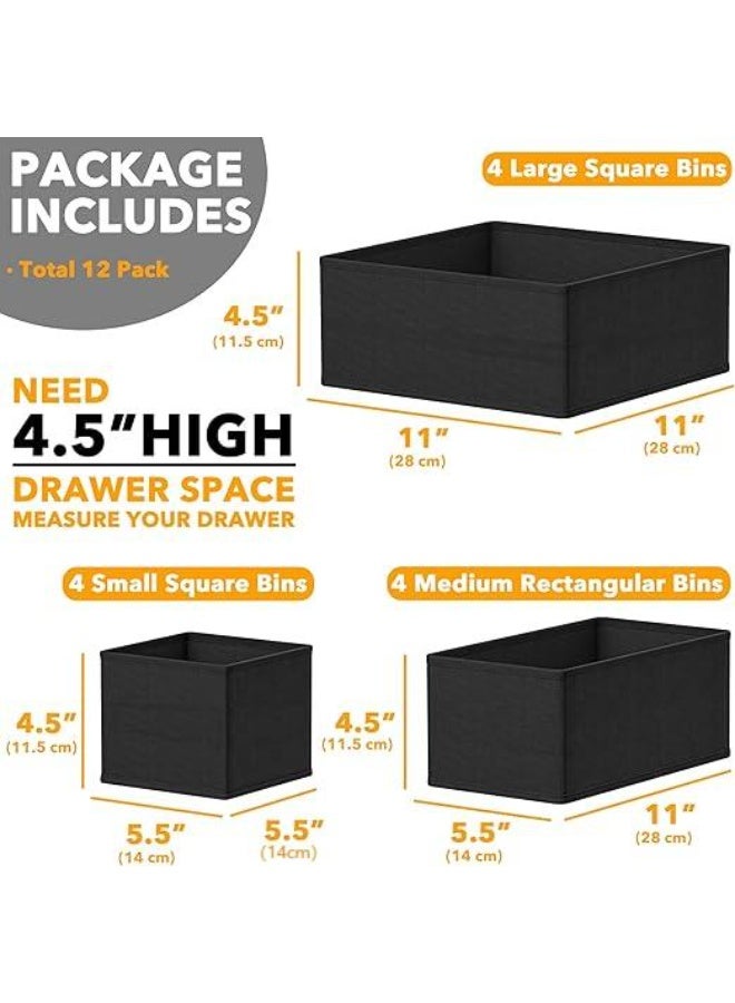 DUNISO 12 Pcs Clothes Drawer Organisers，Foldable Underwear Drawer Organizer and Closet Dividers，Storage Dresser Drawer Dividers，for Clothes, Socks, Bras, Underwear, Towels, Leggings, Jeans and Sweaters，Black - Image 2