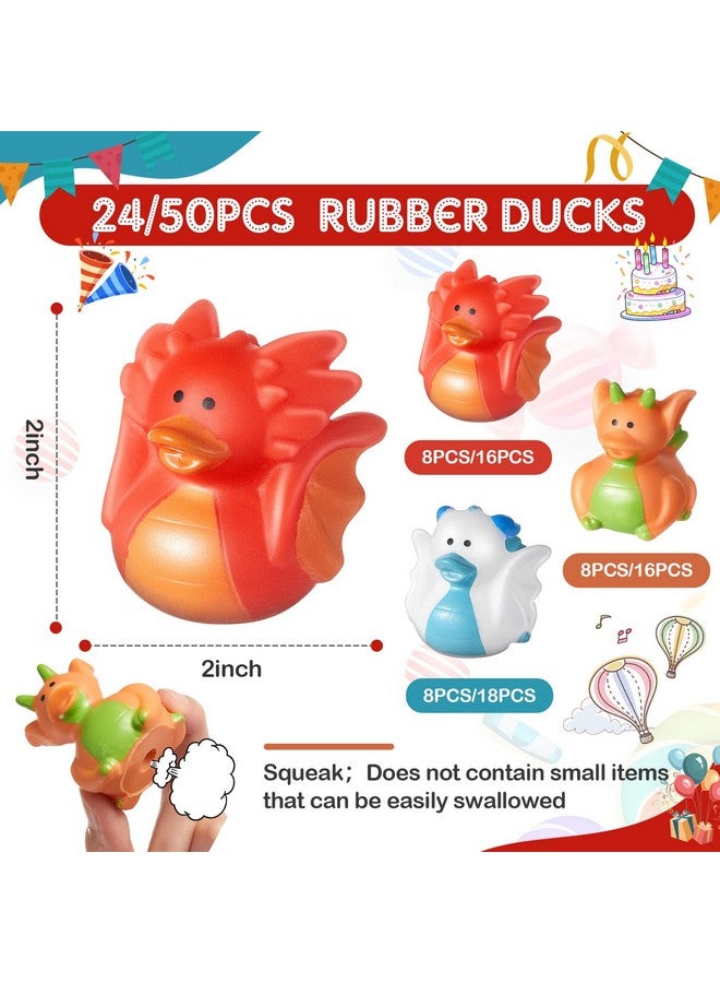 DEEKIN 24 Pcs Dragon Rubber Duck 2 Inch Rubber Ducks Cute Rubber Duck Bath Toy Small Duck Toy Floating Mini Ducks Bulk for Dragon Birthday Party Favor Gifts Summer Beach Pool Decorations, 3 Styles - Image 2