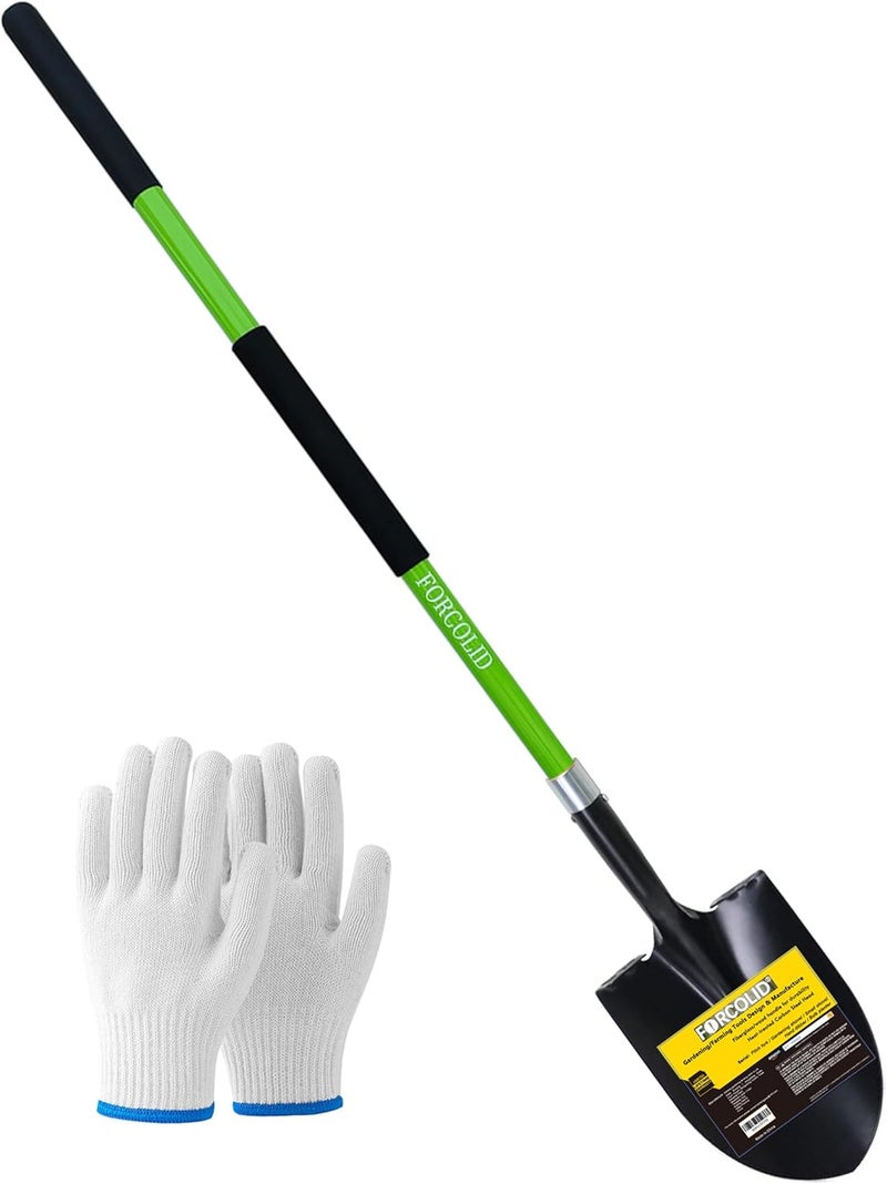 FORCOLID Shovel for Digging, Heavy Duty Gardening Shovel 57 Inch Straight Handle Round Blade with Non-Slip Tail Cover, Lawn and Yard Tools, Fiberglass Handle(Green) - Image 1