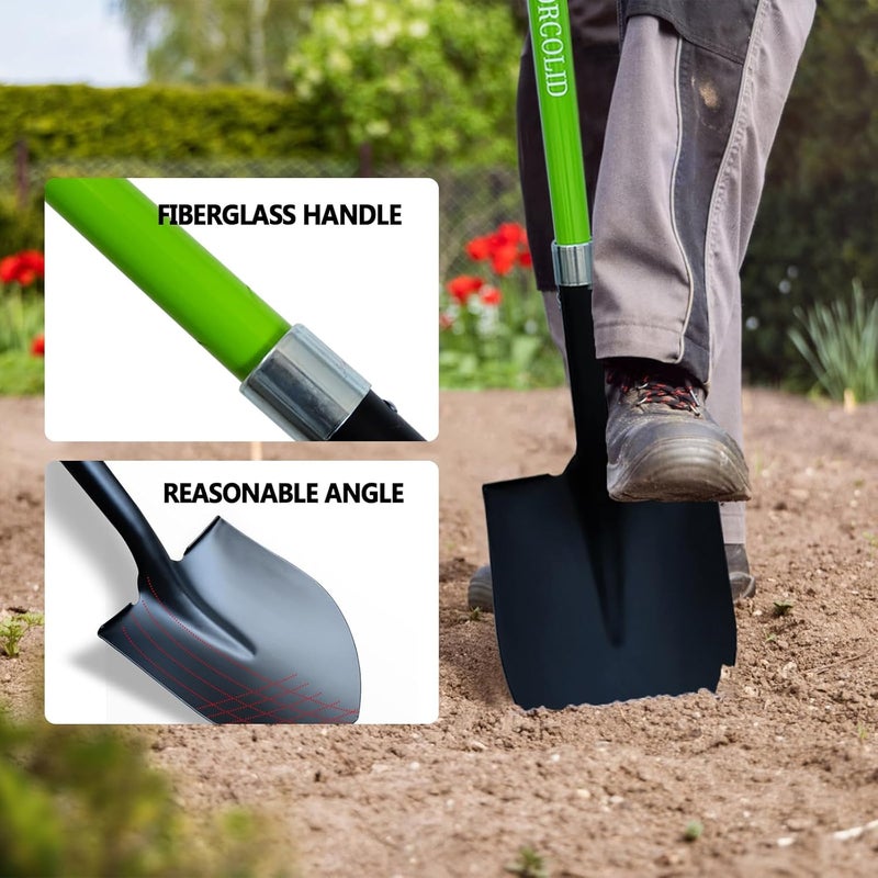 FORCOLID Shovel for Digging, Heavy Duty Gardening Shovel 57 Inch Straight Handle Round Blade with Non-Slip Tail Cover, Lawn and Yard Tools, Fiberglass Handle(Green) - Image 5