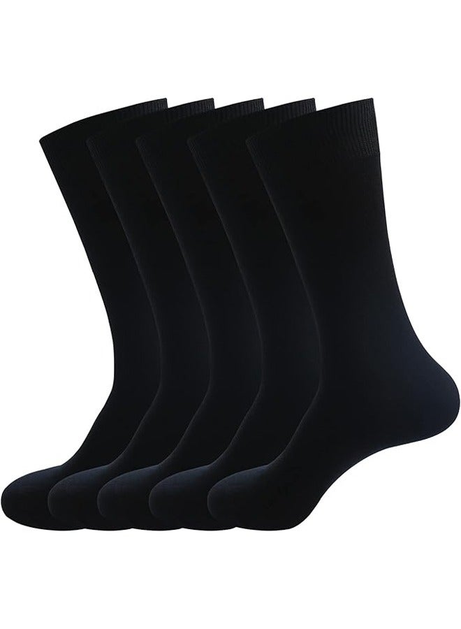 DUNISO 5 Pairs Men's Dress Socks，Mens Cotton Calf Business Formal Socks Soft Breathable Athletic Long Crew Casual Socks，Black  - Image 1