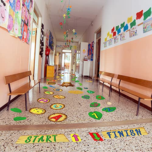 gisgfim 115 Pieces Alphabet and Number DIY Hopscotch Education Floor Decal Jungle Hopping Game Wooden Logs Decals Hopscotch Game for Baby Kids Room Nursery Classroom Play Room - Image 5