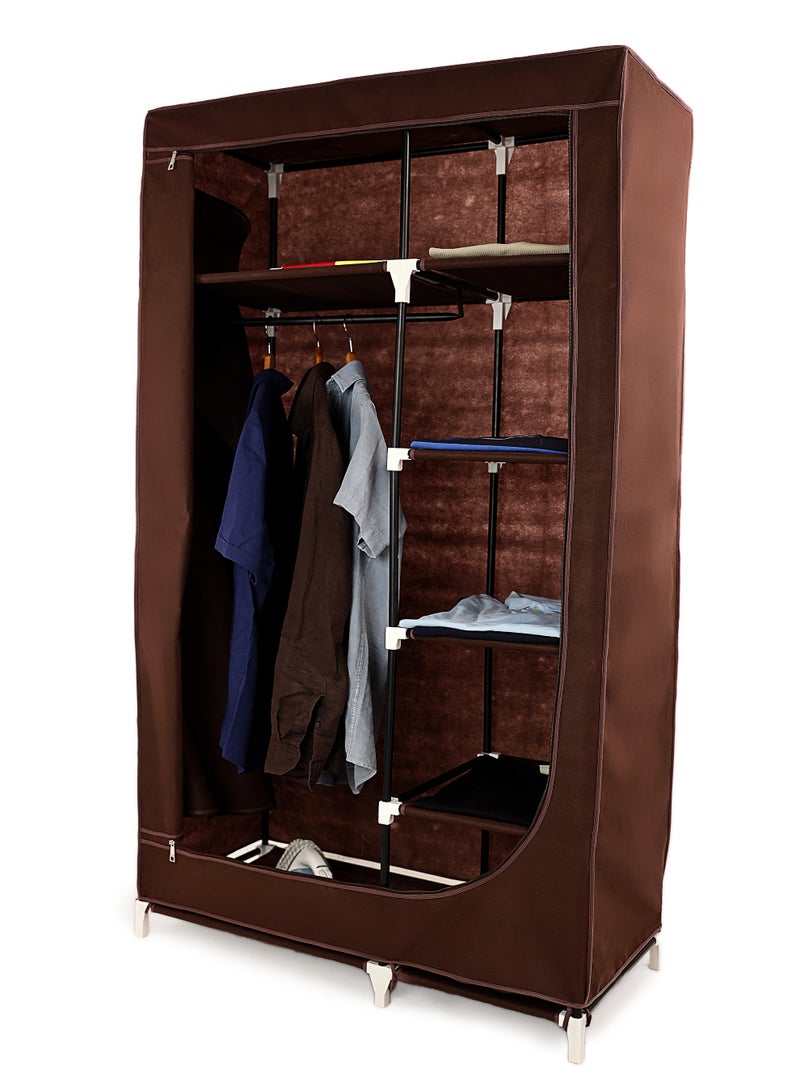 TTTP The Professionals Choice FOLDABLE NON-WOVEN WARDROBE WITH SEVEN SHELVES AND A HANGING BAR. SIZE 91.5X45X160 CM - BROWN COLOR - Image 1