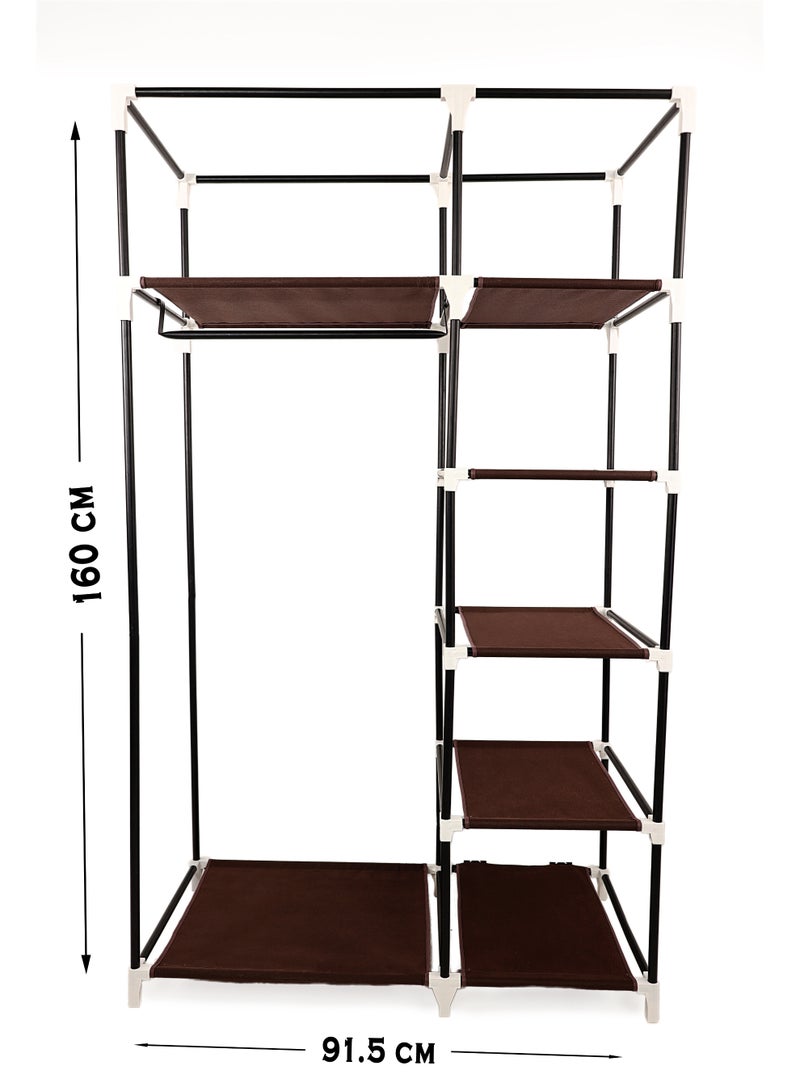 TTTP The Professionals Choice FOLDABLE NON-WOVEN WARDROBE WITH SEVEN SHELVES AND A HANGING BAR. SIZE 91.5X45X160 CM - BROWN COLOR - Image 4
