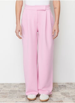 trendyol Pink Hook and Loop Closure High Waist Pleated Wide Leg/Wide Cut Knitted Trousers TWOAW24PL00177  - Image 4