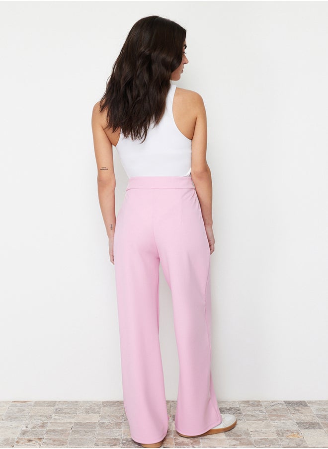 trendyol - Pink Hook and Loop Closure High Waist Pleated Wide Leg/Wide Cut Knitted Trousers TWOAW24PL00177 - Image 1