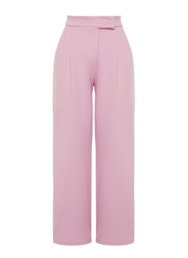 trendyol - Pink Hook and Loop Closure High Waist Pleated Wide Leg/Wide Cut Knitted Trousers TWOAW24PL00177 - Image 1