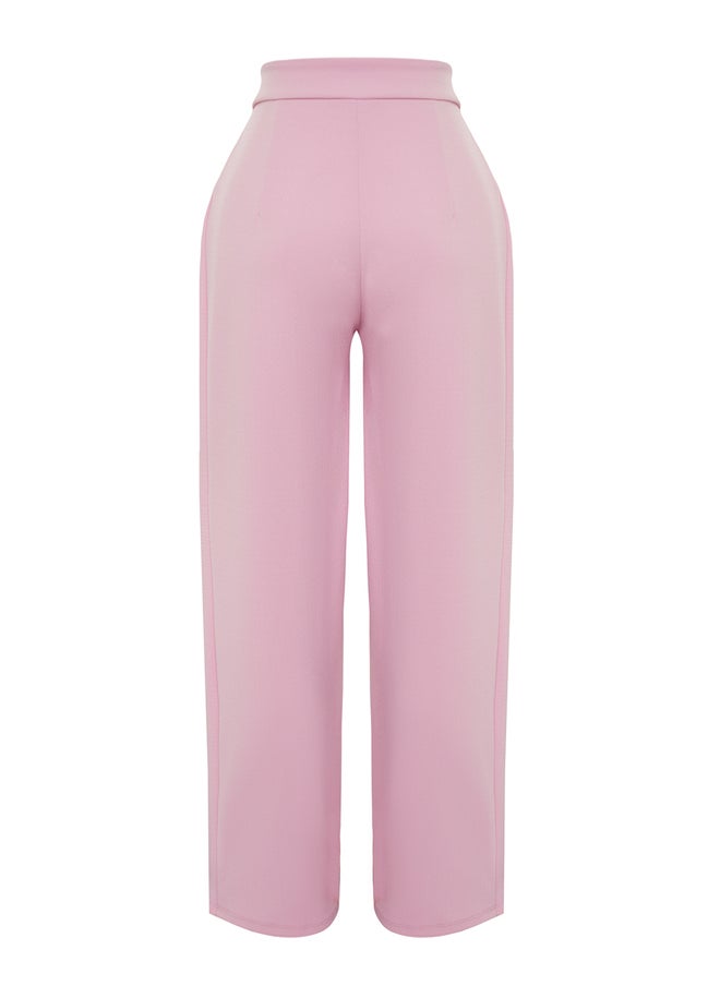 trendyol - Pink Hook and Loop Closure High Waist Pleated Wide Leg/Wide Cut Knitted Trousers TWOAW24PL00177 - Image 1