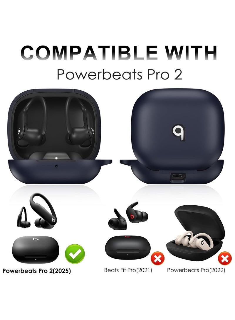 Compatible with Beats Powerbeats Pro 2 Case Cover, Soft Silicone Shockproof Protective Skin Case for Beats Powerbeats Pro 2 2025 with Cleaner Kit & Carabiner, Top Logo Visible (Midnight Blue) - Image 2
