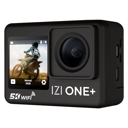 IZI ONE Plus 5K 48MP Action Camera - 6-Axis Gyro Stabilization, 110ft Waterproof, Vlogging, 170° FOV, WiFi, Dual Screen Video Camera, 2X 1350mAh Batteries, Fast C-Type Charge HQ External Mic. - Image 1