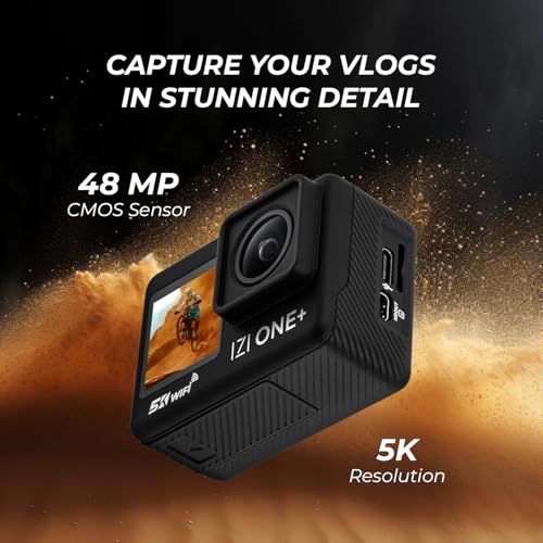 IZI ONE Plus 5K 48MP Action Camera - 6-Axis Gyro Stabilization, 110ft Waterproof, Vlogging, 170° FOV, WiFi, Dual Screen Video Camera, 2X 1350mAh Batteries, Fast C-Type Charge HQ External Mic. - Image 2