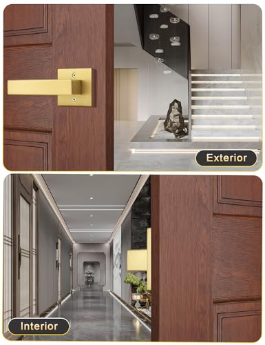 Tinewa 1 Pack Gold Dummy Lever Door Handle for Closet French Doors Satin Brass Finish Interior Dummy Door Lockset for Hall Closet Door Knob Lock Reversible Right Left Handed - Image 3