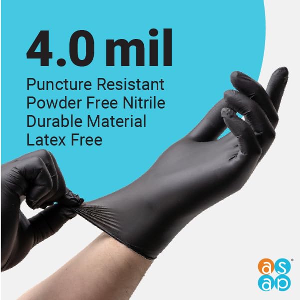 ASAP Black Nitrile Gloves Small - 4 Mil Black Exam Gloves, Black Latex Free Gloves, Powder Free Gloves - Medical, Food Safe, Disposable Black Gloves - Small Black Nitrile Gloves - Box of 100 - Image 2