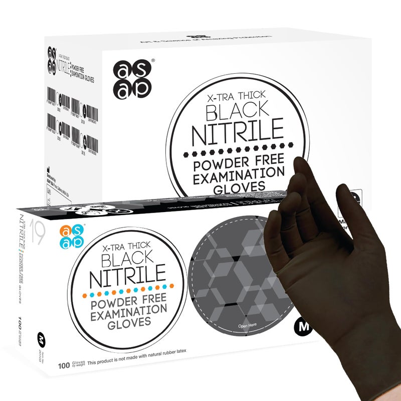 ASAP Black Nitrile Gloves Small - 4 Mil Black Exam Gloves, Black Latex Free Gloves, Powder Free Gloves - Medical, Food Safe, Disposable Black Gloves - Small Black Nitrile Gloves - Box of 100 - Image 1