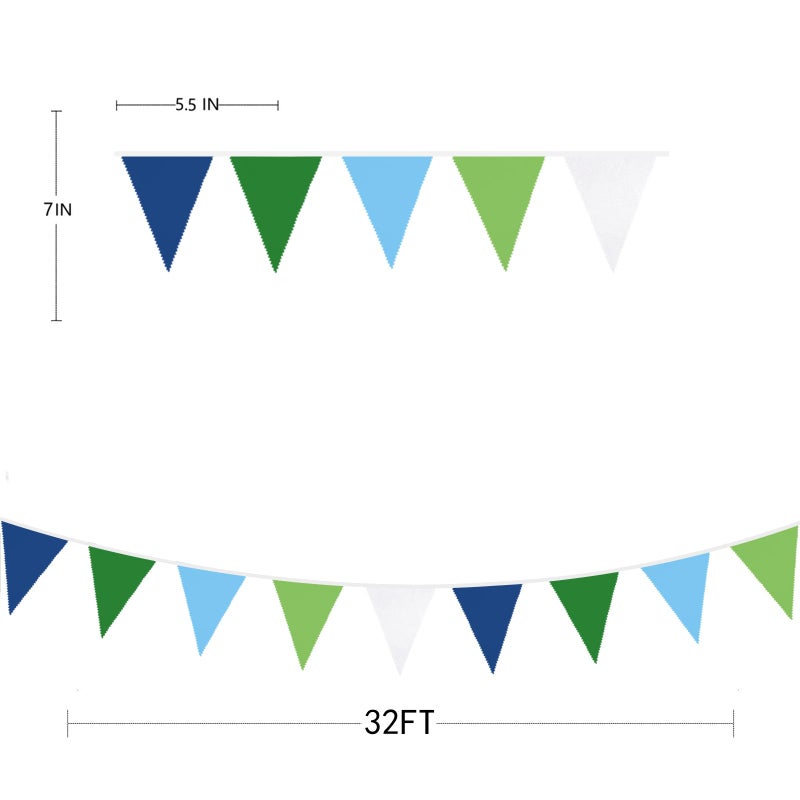 pinkblume 32Ft Golf Party Decorations Blue Green Fabric Triangle Banner Flag Banner Pennant Garland Streamers for Hole in One Wedding Birthday Baby Shower Home Outdoor Garden Masters Golf Party Decoration - Image 3