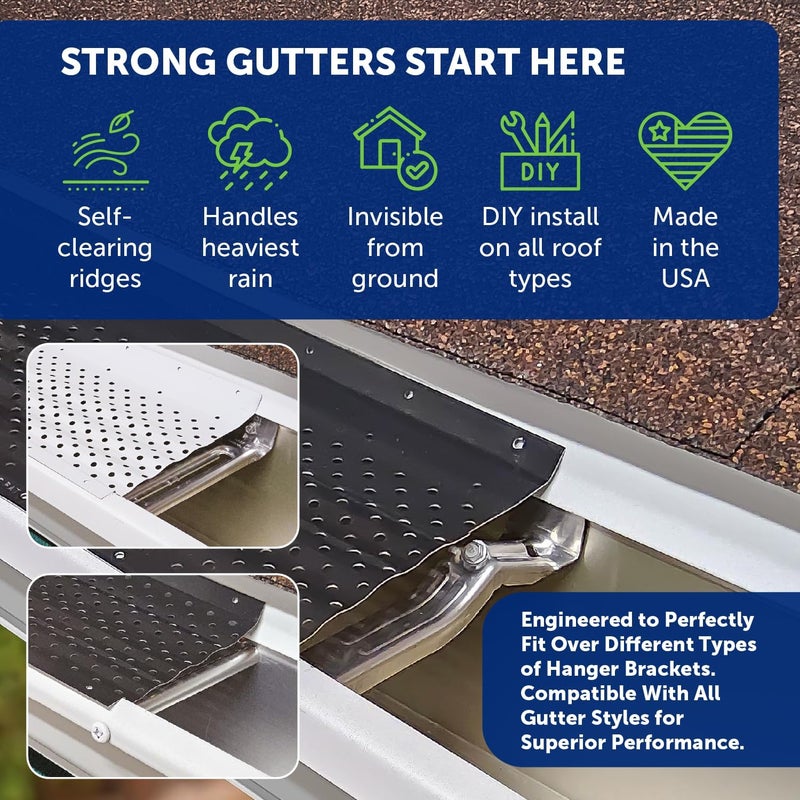 LeafTek DIY Gutter Guards Store LeafTek Gutter Guards for Leaves 6" x 32' Black – Heavy-Duty Premium Aluminum Gutter Cover System with Vented Raised Ridge – DIY-Friendly Leaf Guard – USA Made – Lifetime Protection - Image 3