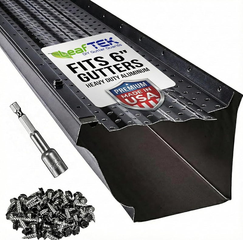 LeafTek DIY Gutter Guards Store LeafTek Gutter Guards for Leaves 6" x 32' Black – Heavy-Duty Premium Aluminum Gutter Cover System with Vented Raised Ridge – DIY-Friendly Leaf Guard – USA Made – Lifetime Protection - Image 1