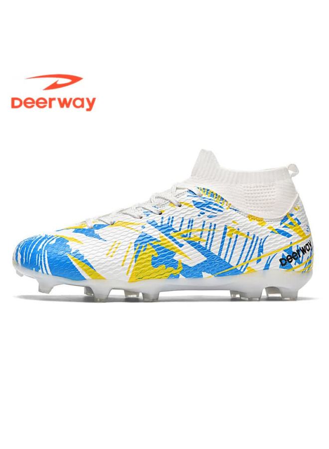 Deerway Adult Ag Stud Soccer Shoes Grass Field Match Training Durable Non-slip Yellow Blue White Ag Studs Size 38 - Image 1