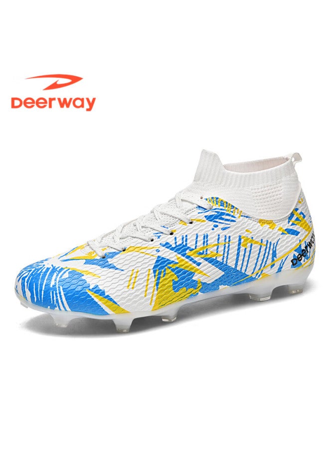 Deerway Adult Ag Stud Soccer Shoes Grass Field Match Training Durable Non-slip Yellow Blue White Ag Studs Size 38 - Image 3