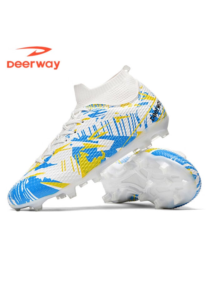 Deerway Adult Ag Stud Soccer Shoes Grass Field Match Training Durable Non-slip Yellow Blue White Ag Studs Size 38 - Image 2