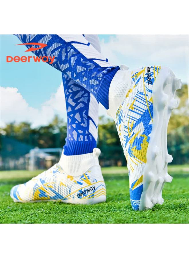 Deerway Adult Ag Stud Soccer Shoes Grass Field Match Training Durable Non-slip Yellow Blue White Ag Studs Size 38 - Image 5