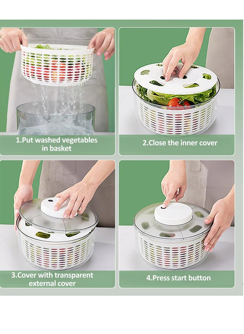 X الإصدار دوارة سلطة كبيرة أوتوماتيكية سعة 6 لتر للخضروات والفواكه متعددة الوظائف، دوارة سلطة الخس ومجفف، تصميم قاعدة غير قابلة للانزلاق، أدوات المطبخ باللون الأبيض - Image 3